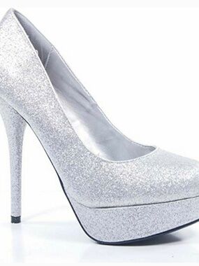 Silver Glitter Platform Pumps Size: 7.5
